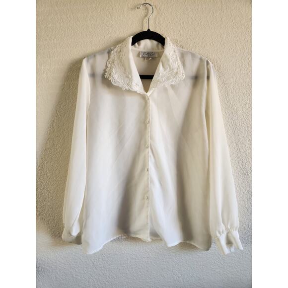 Vintage Kathy Che White Beaded Blouse-12 - Picture 1 of 8